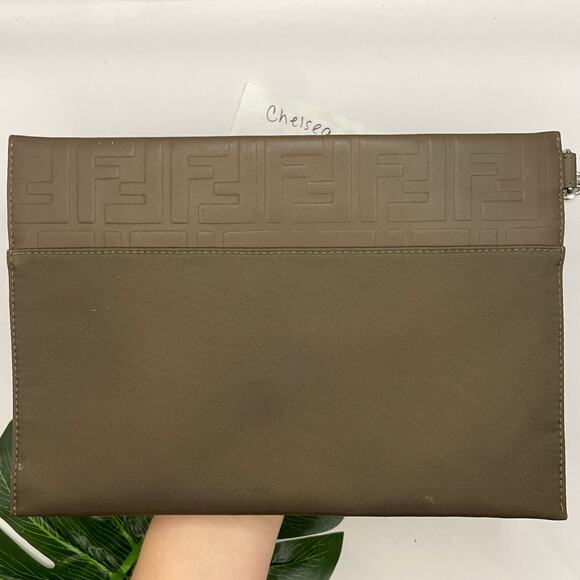 Fendi Zucca Monogram Clutch bag Pouch Nylon Leather khaki Brown Purse - Picture 5 of 13